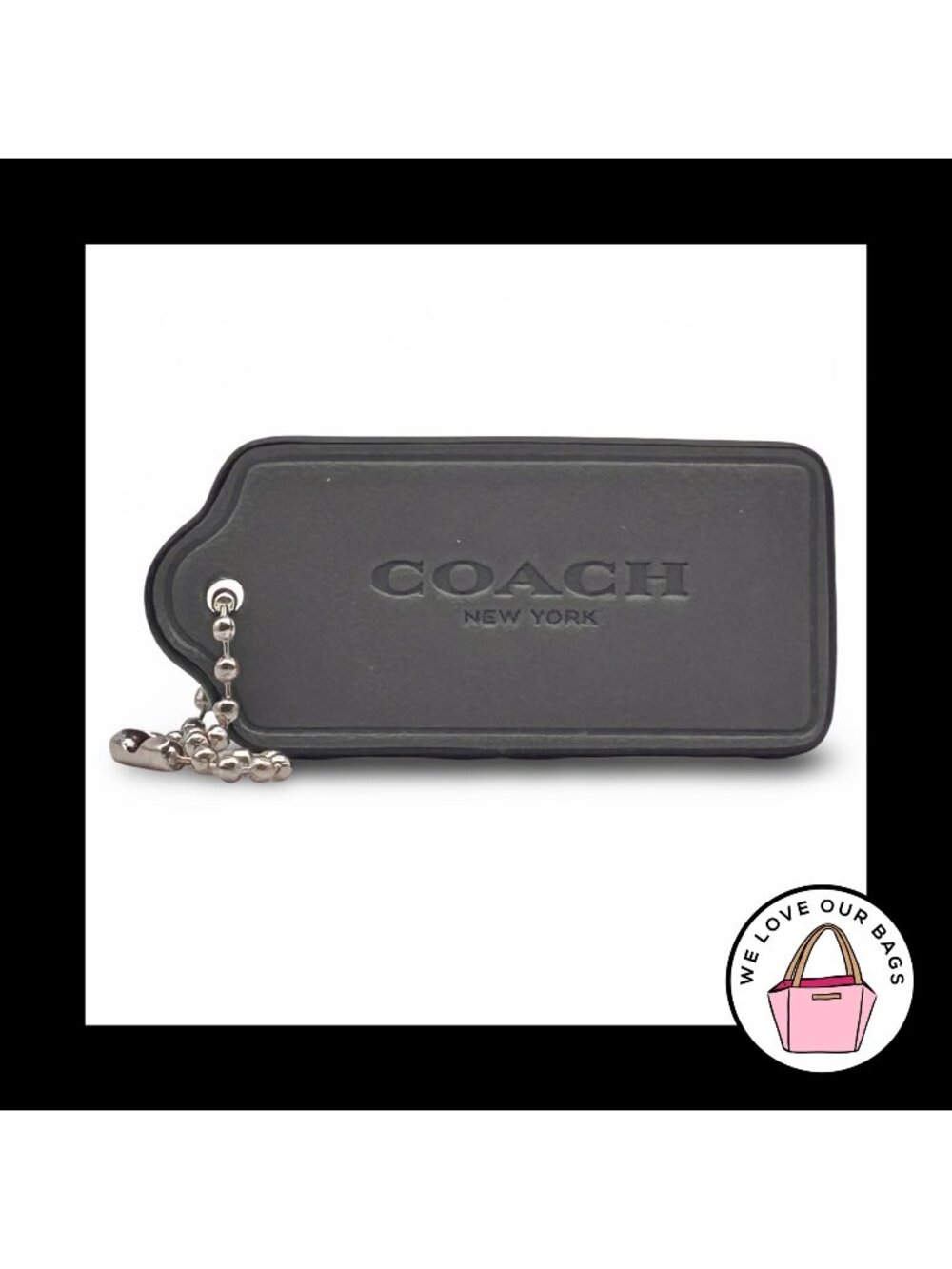 COACH HANG TAG 2.25" Bag Charm Keychain Fob New York Gray Grey Smooth Leather